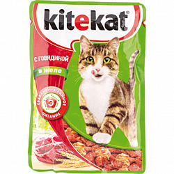 Корм для кошек Kitekat влажный с говядиной в желе, 85 г