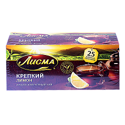 Чай черный Лисма крепкий байховый с ароматом лимона, 25х1,5 г