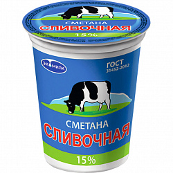 Сметана Экомилк сливочная 15% БЗМЖ, 330 г