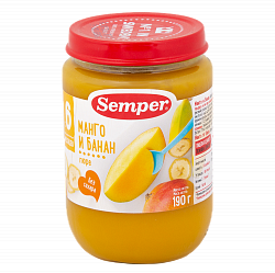 Пюре фруктовое Semper Манго и банан с 6 месяцев, 190 г