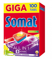 Средство Somat All-in-one Extra Таблетки для посудомоечных машин с ароматом лимона и лайма, 100 шт