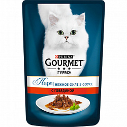 Корм для кошек Gourmet Perle нежное филе в соусе с говядиной влажный, 85 г