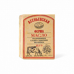 Масло Асеньевская ферма Традиционное сладко-сливочное несоленое 82,5%, 180 г